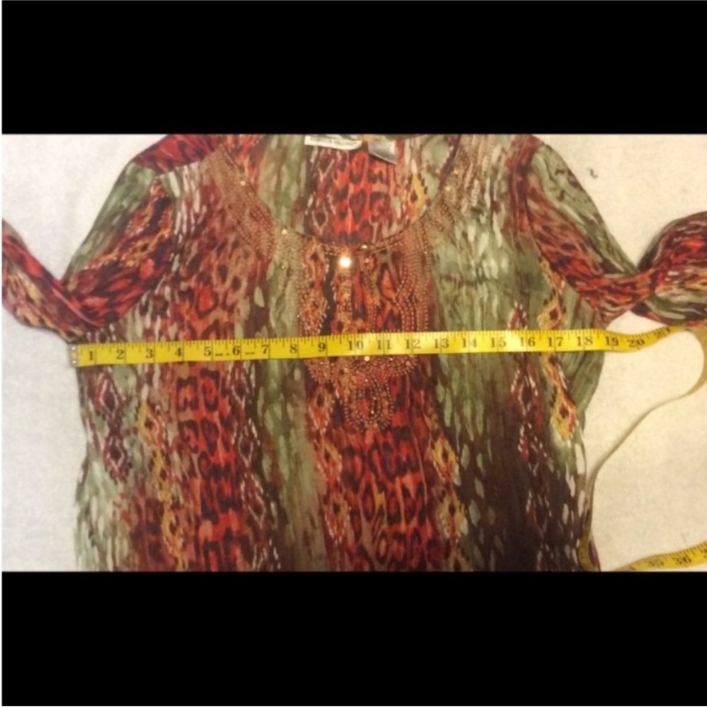 REBECCA MALONE Bright Fall Colored BLOUSE With SPARKLING Sequins Size SMALL - Picture 7 of 11